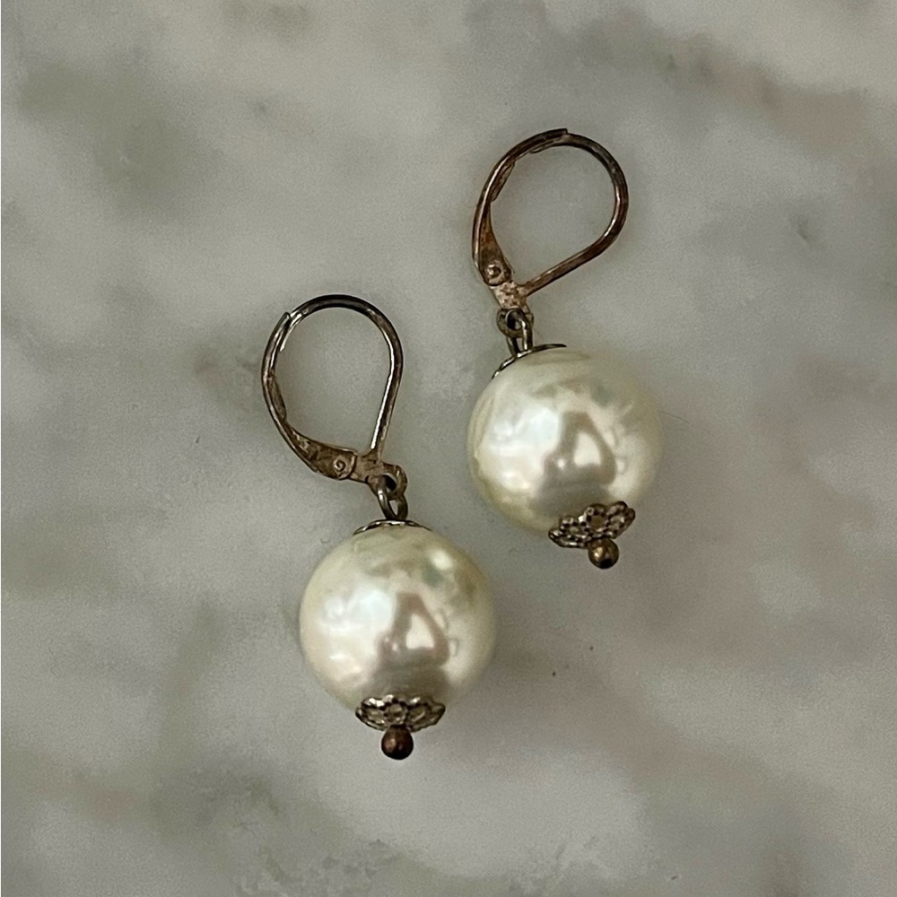 Vintage Faux Pearl Drop Earrings – Estate Jewelry – Large Pearl Dangle